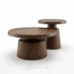 Duo de tables gigognes rondes marron, idéal pour salon, bureau ou espace d’accueil professionnel.