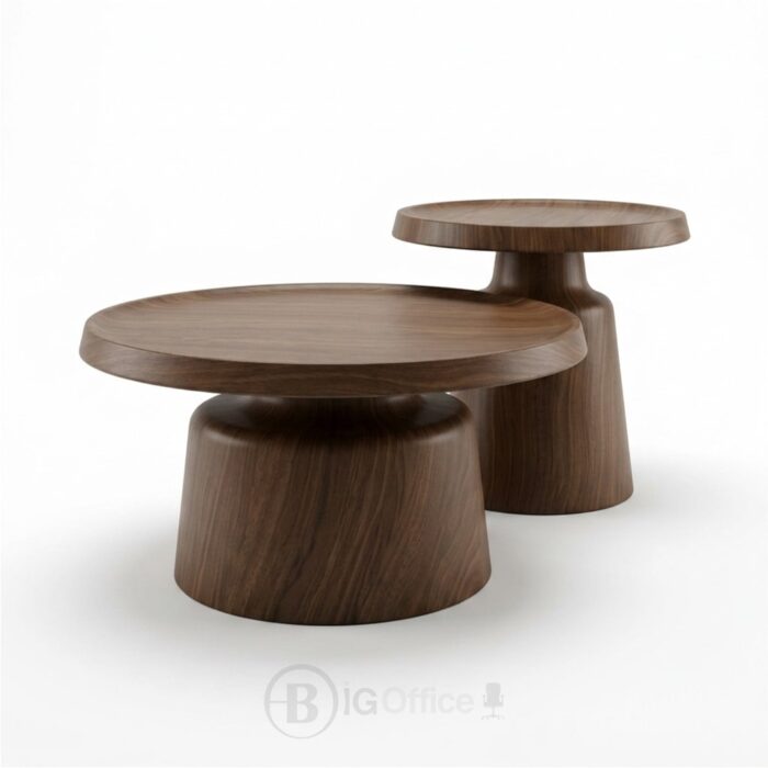 Duo de tables gigognes rondes marron, idéal pour salon, bureau ou espace d’accueil professionnel.
