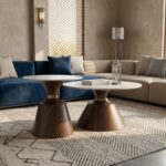 Duo de tables gigognes rondes avec plateau en céramique pour salon et espace d’accueil
