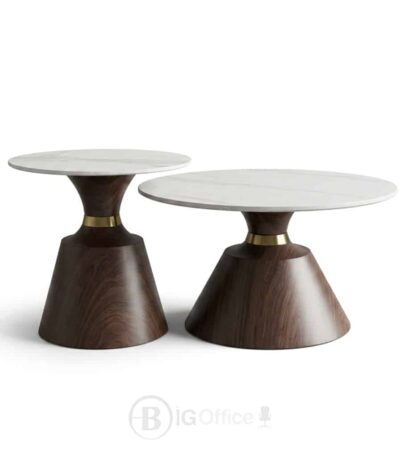 Duo de tables gigognes rondes avec plateau en céramique pour salon et espace d’accueil