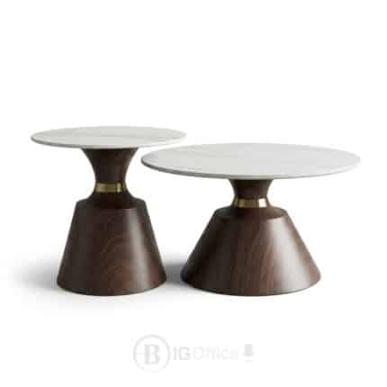 Duo de tables gigognes rondes avec plateau en céramique pour salon et espace d’accueil