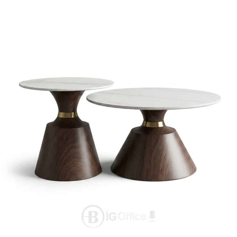 Duo de tables gigognes rondes avec plateau en céramique pour salon et espace d’accueil
