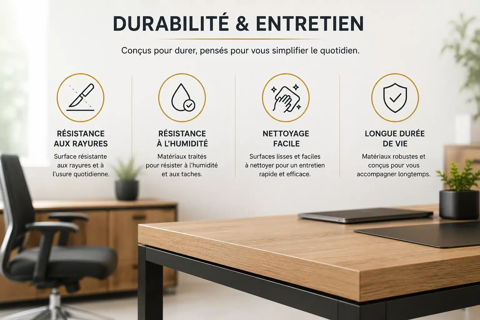 Durabilité des meubles de bureau au Maroc : entretien et résistance des matériaux au climat