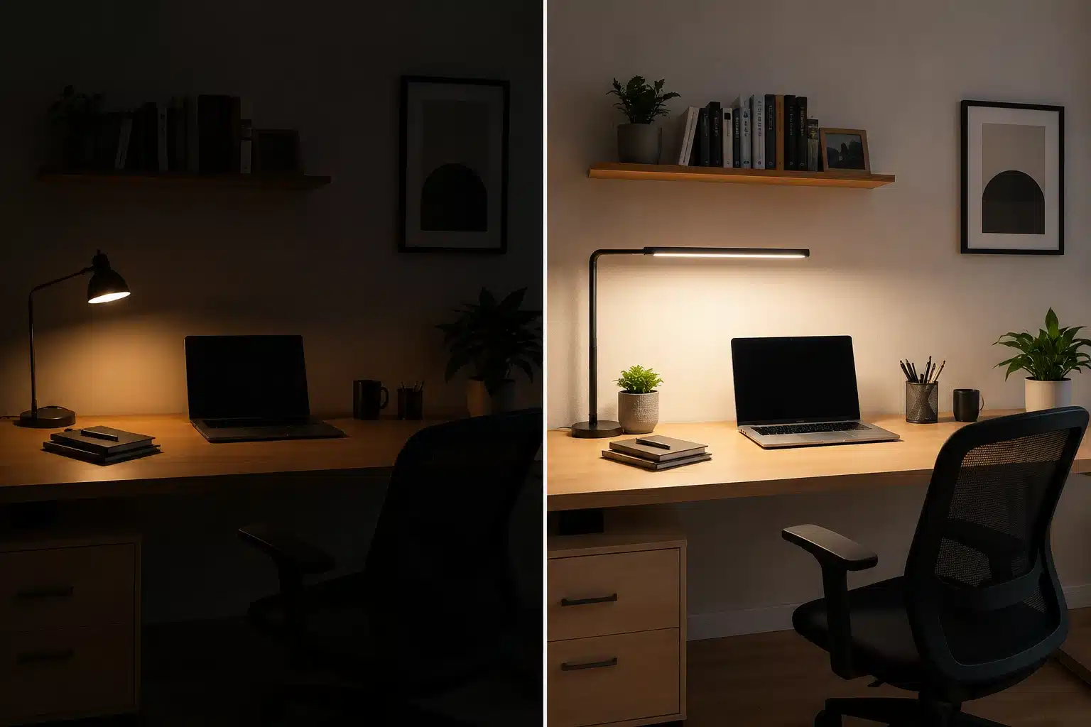 Éclairage LED pour bureau à domicile, complément de la lumière naturelle
