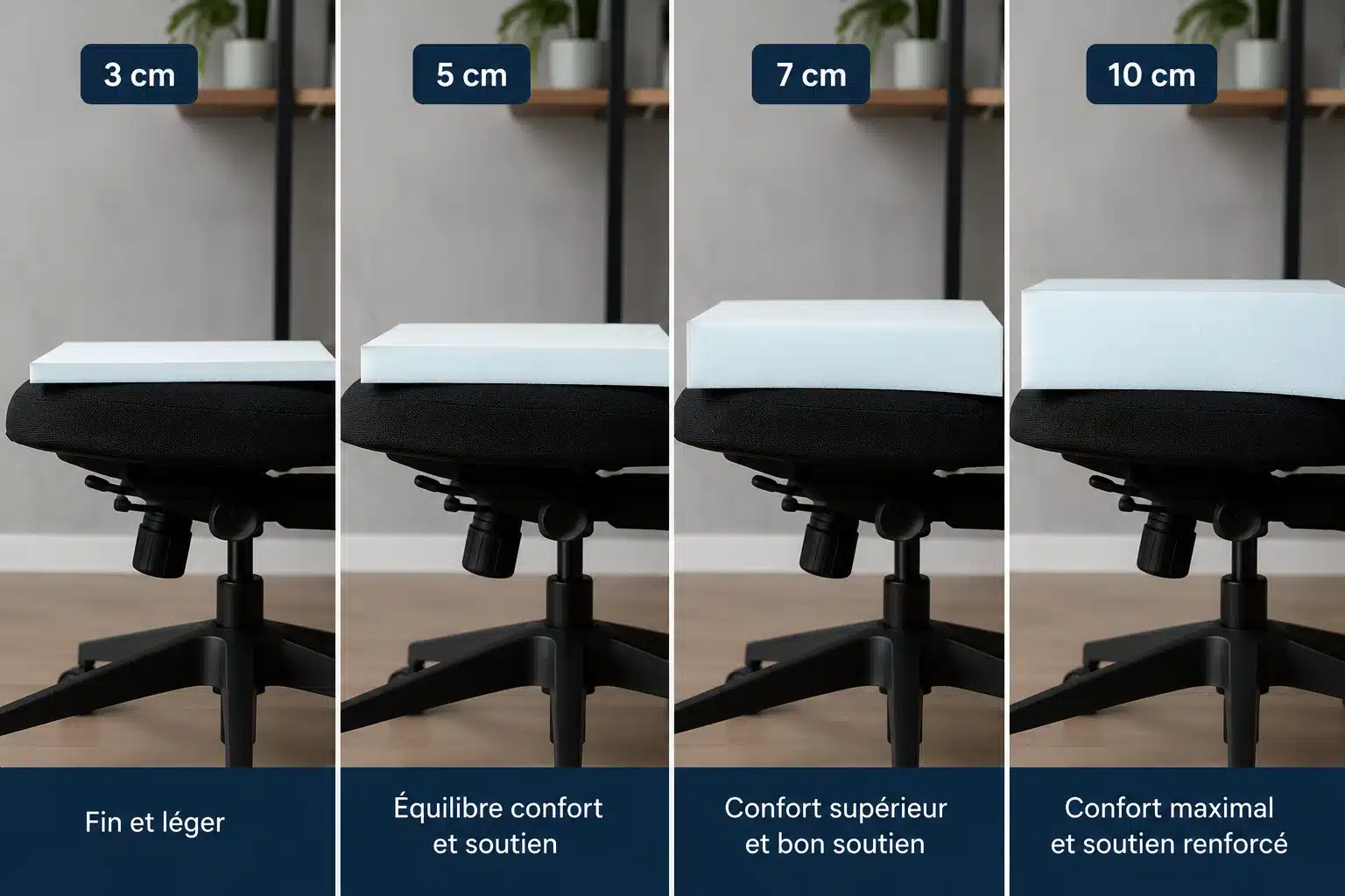 Épaisseur de la mousse d'une chaise de bureau