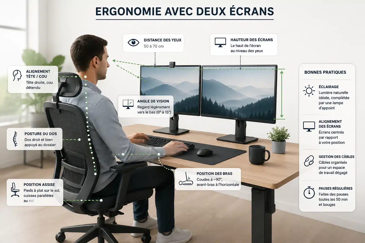Ergonomie d'un bureau pour deux écrans