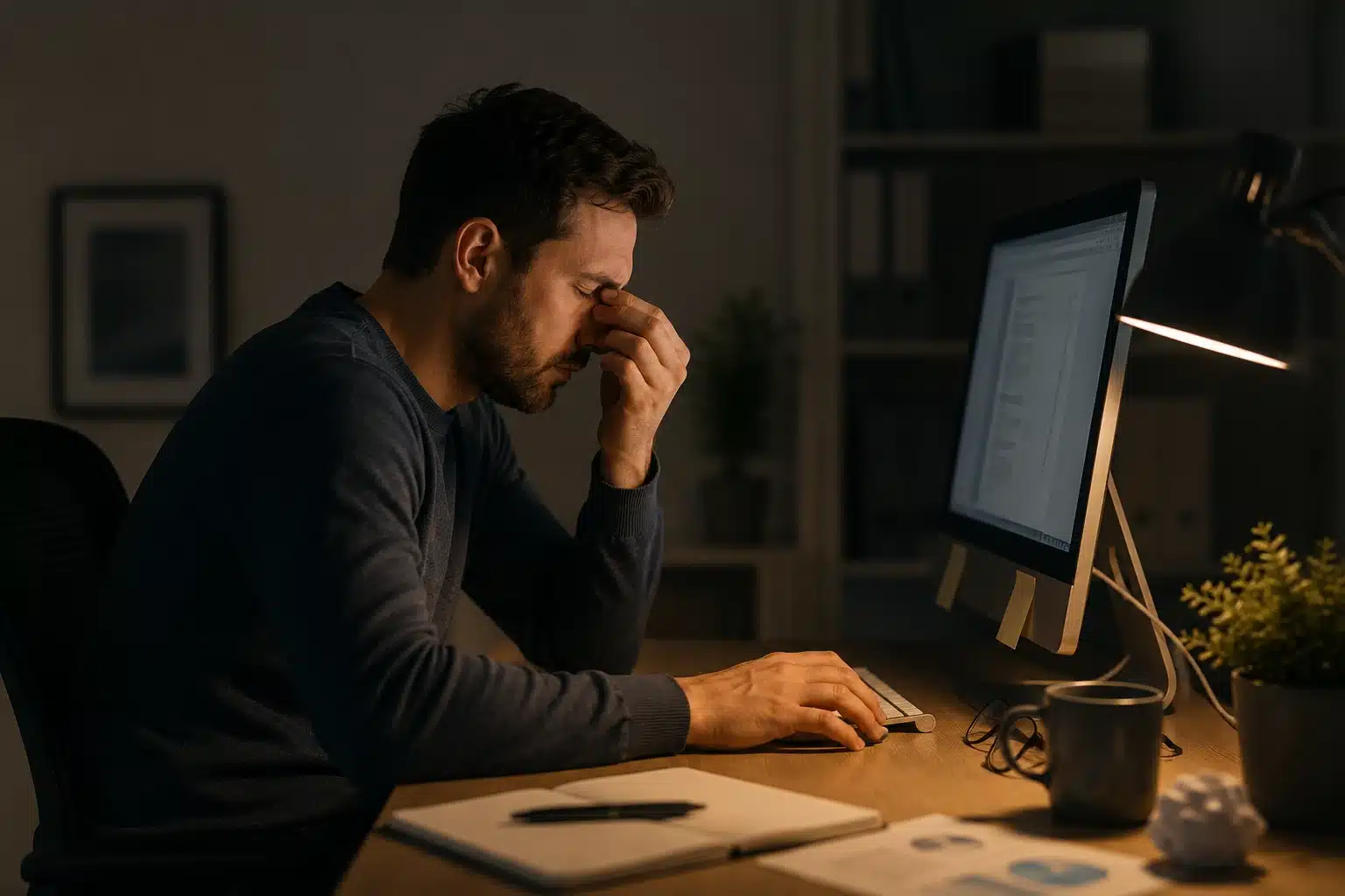Fatigue oculaire causée par un écran d'ordinateur mal réglé