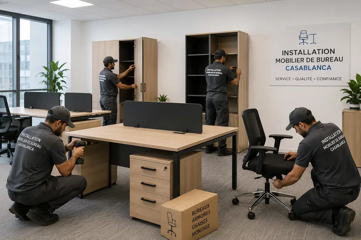 Installation et montage de mobilier de bureau sur site à Casablanca