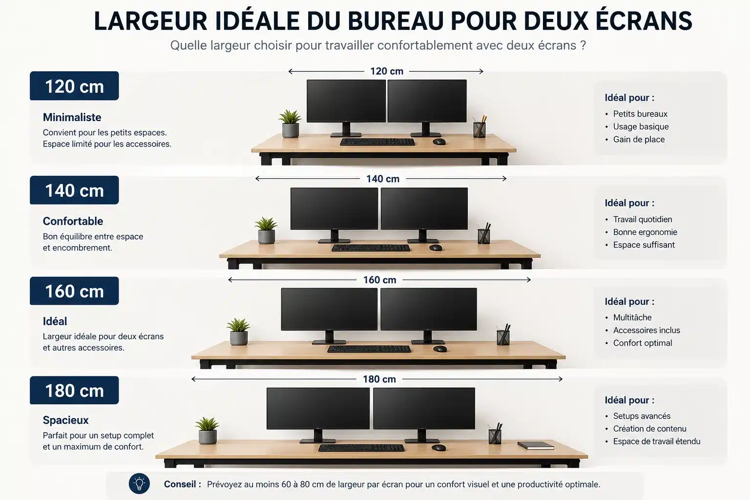 Largeur idéale d'un bureau pour deux écrans