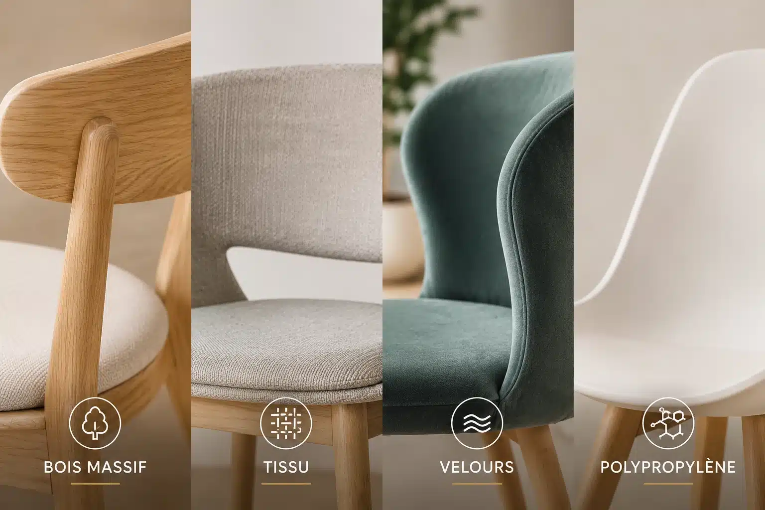 Matériaux utilisés pour une chaise scandinave : hêtre, chêne, frêne et contreplaqué moulé