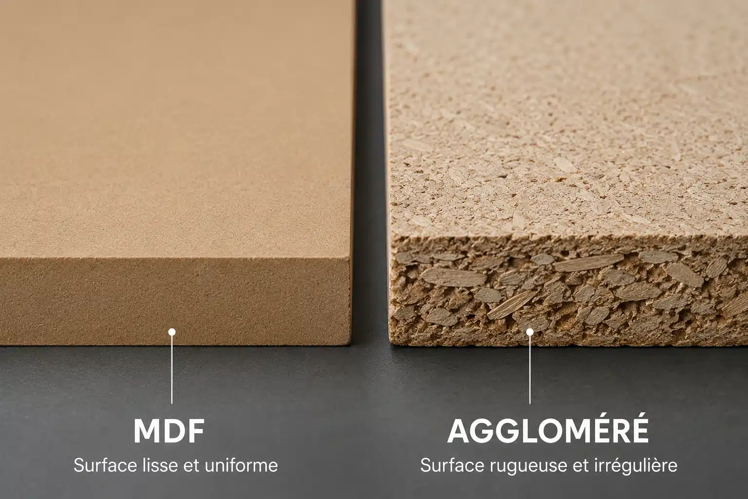 Comparaison de surface entre MDF peint et aggloméré peint