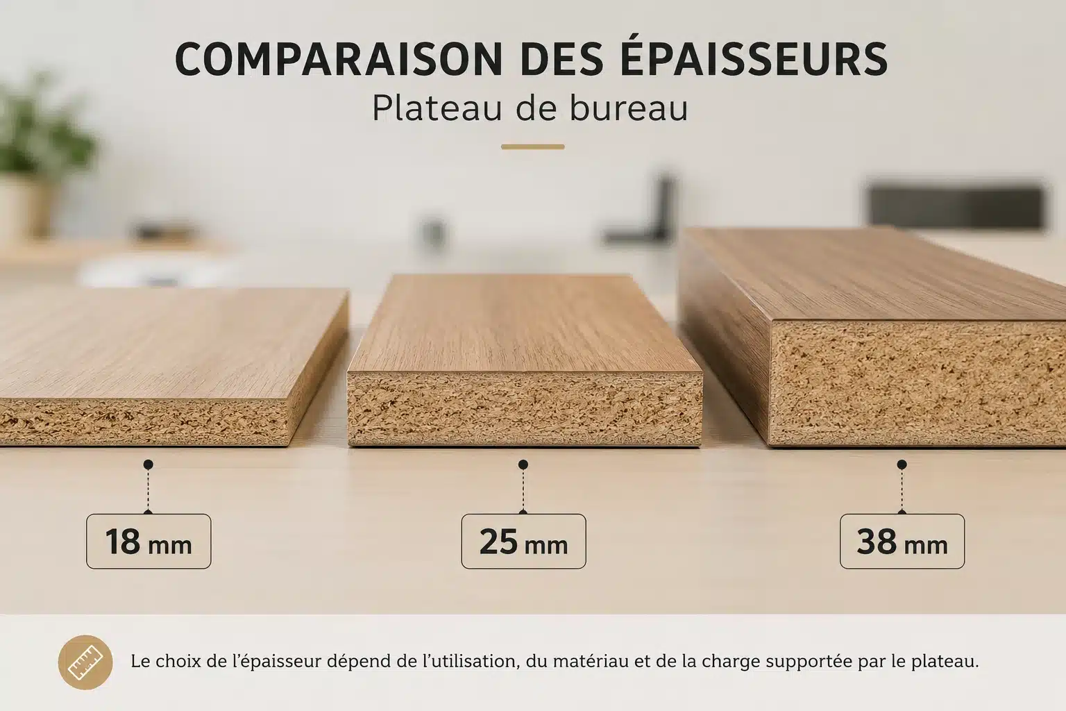 Mesurer l'épaisseur d'un plateau de bureau avec un mètre