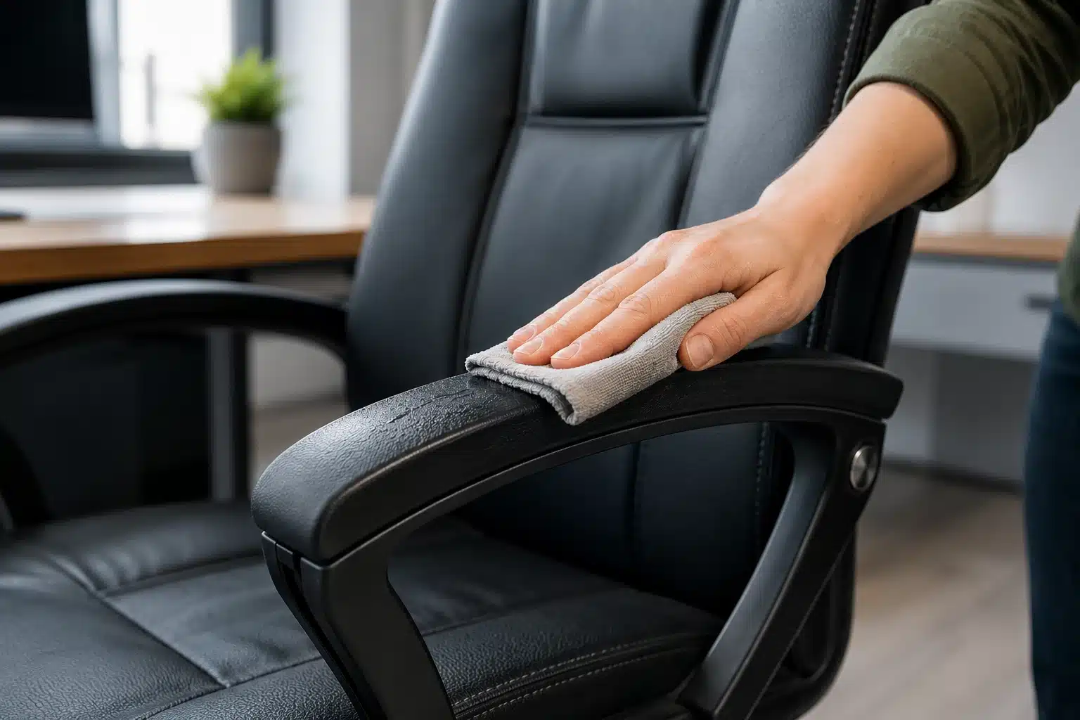 Entretien des accoudoirs en cuir d'une chaise de bureau