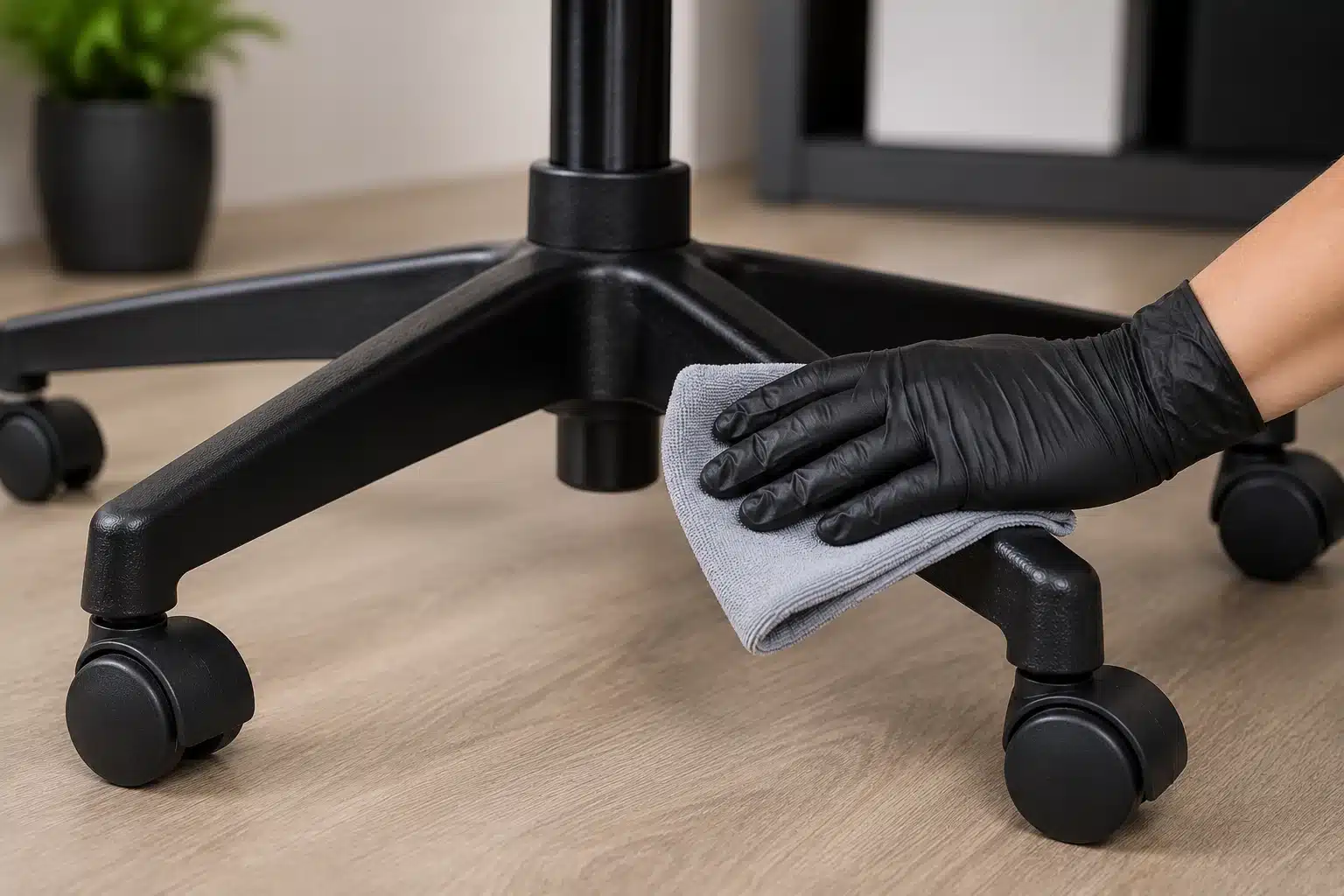 Nettoyage du piètement d'une chaise de bureau