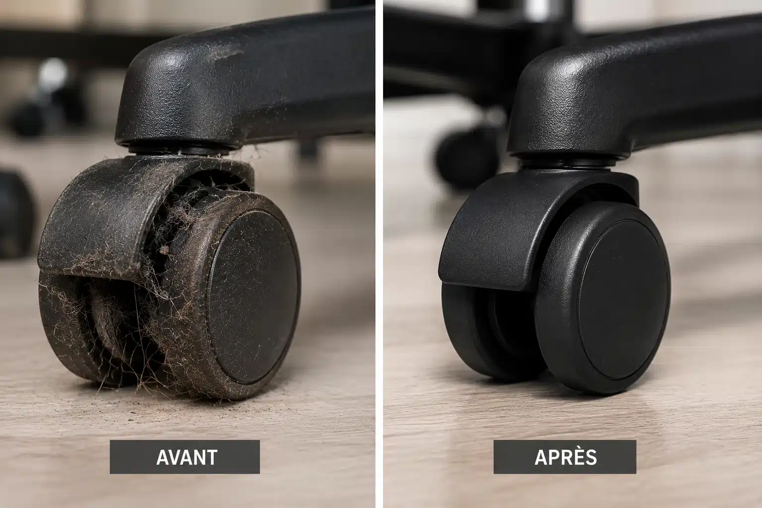 Nettoyage des roulettes d'une chaise de bureau