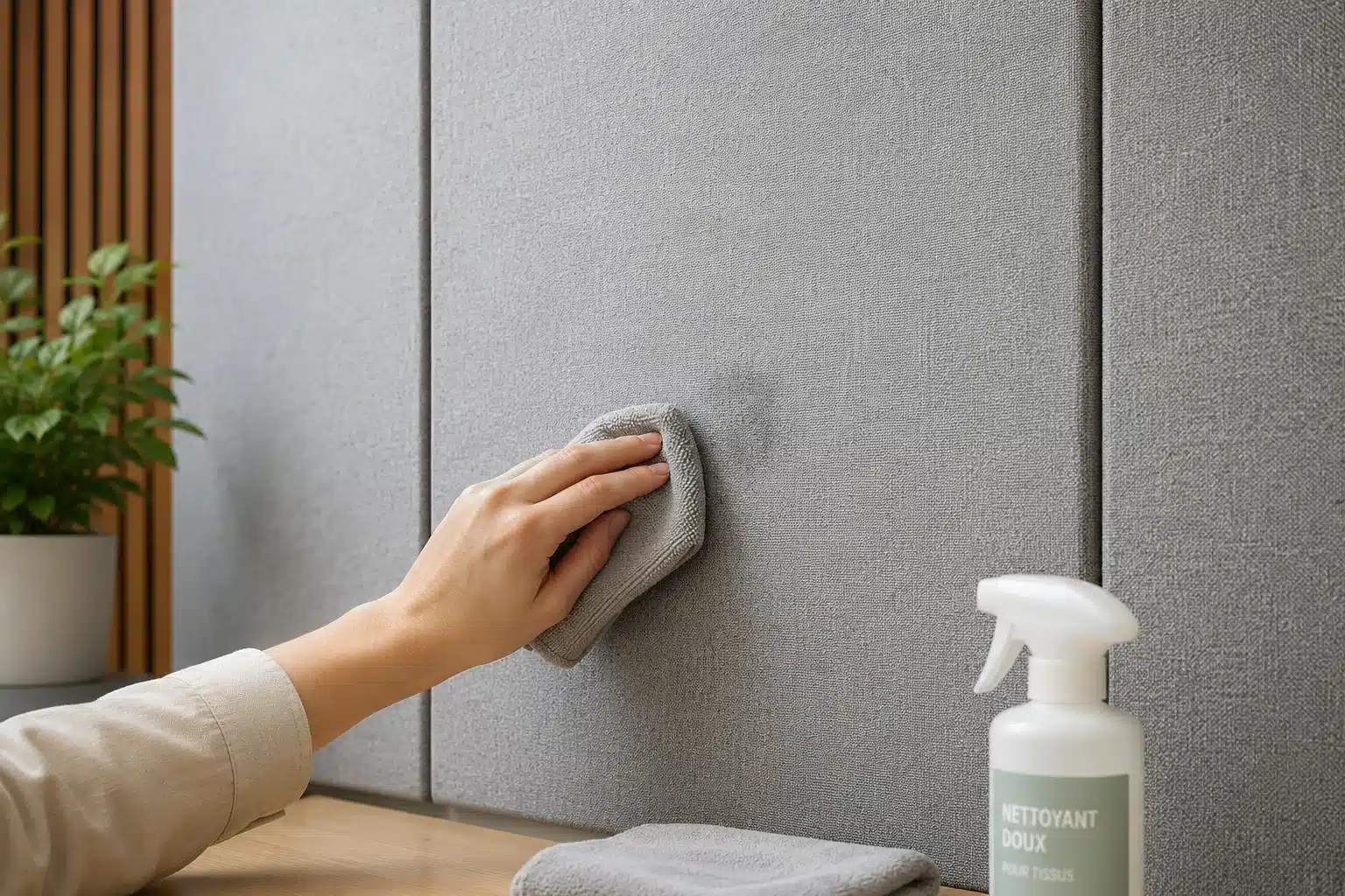 Nettoyage d'une tache sur un panneau acoustique par tamponnement