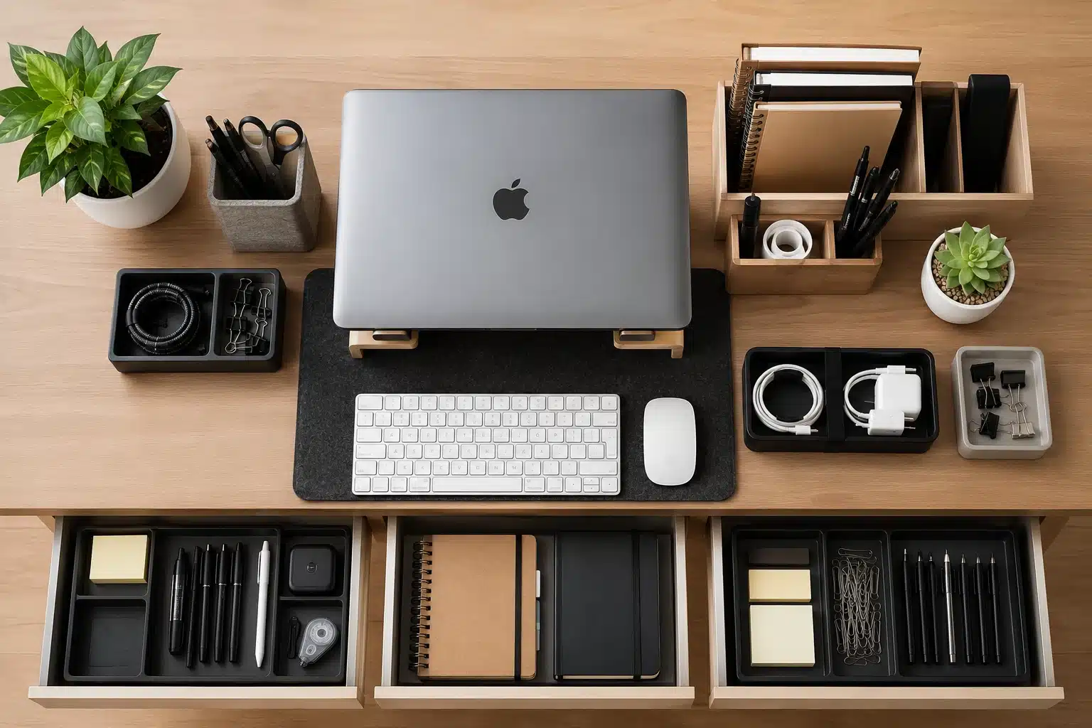 Organisation et rangement d'un bureau à domicile avec caisson à roulettes