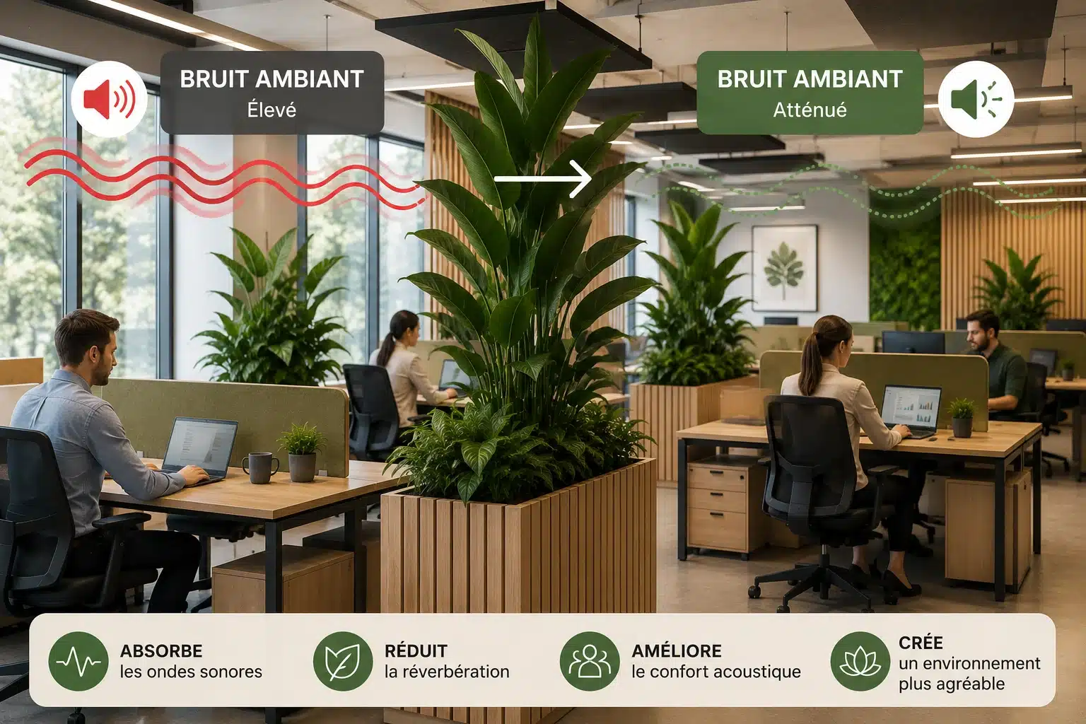 Plantes de bureau utilisées comme solution naturelle contre le bruit