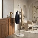 Porte-Manteaux sur Pied Argenté avec Base Effet Marbre