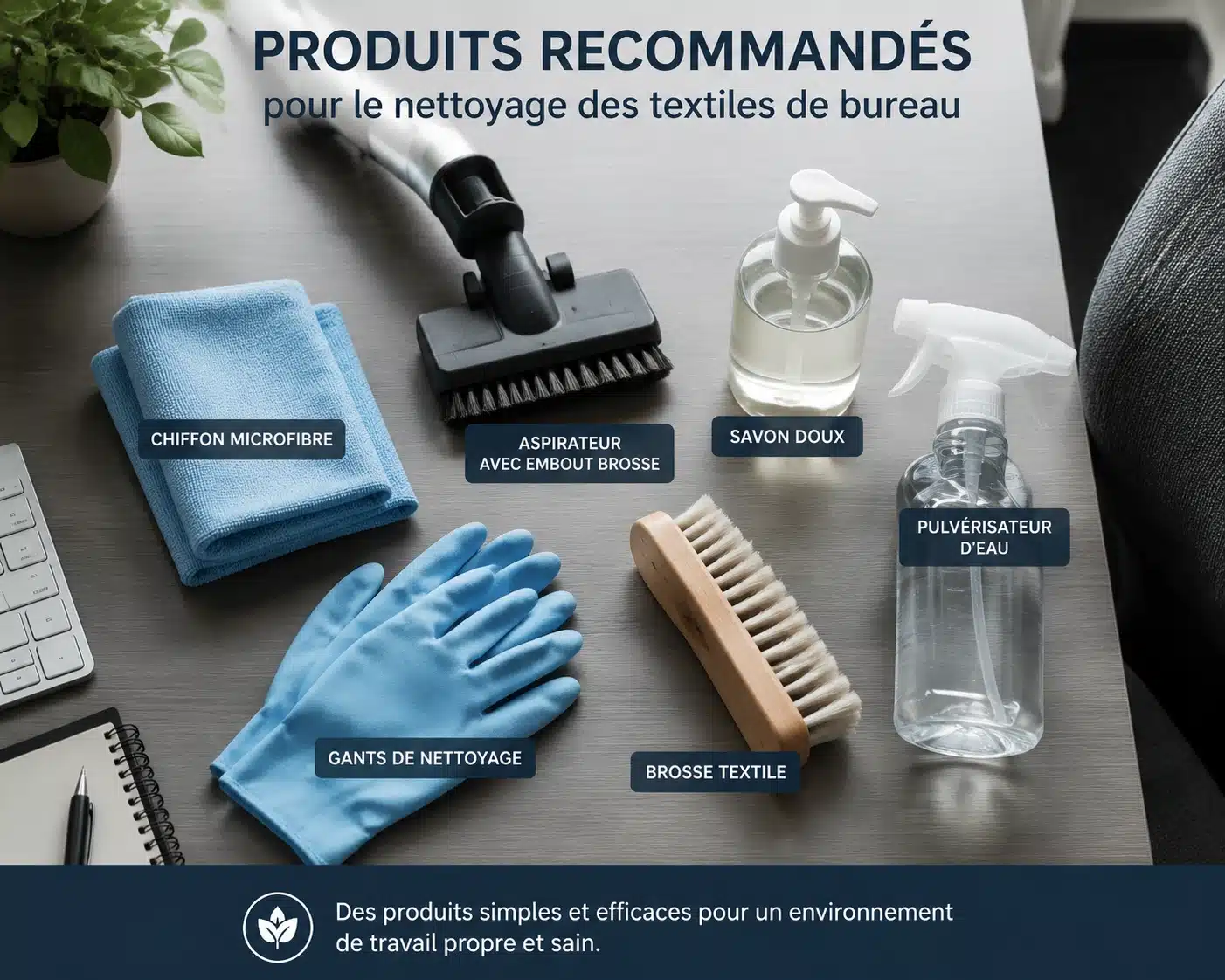 Produits recommandés pour nettoyer les textiles de bureau