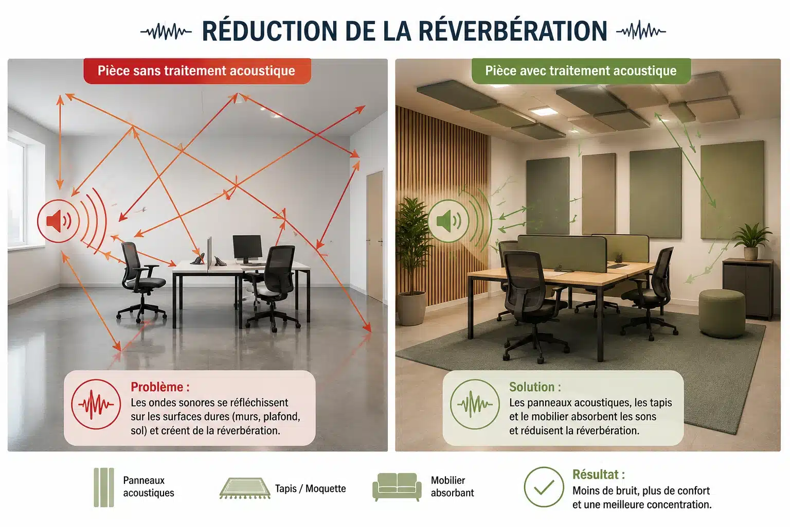 Réduction de la réverbération dans un bureau ouvert
