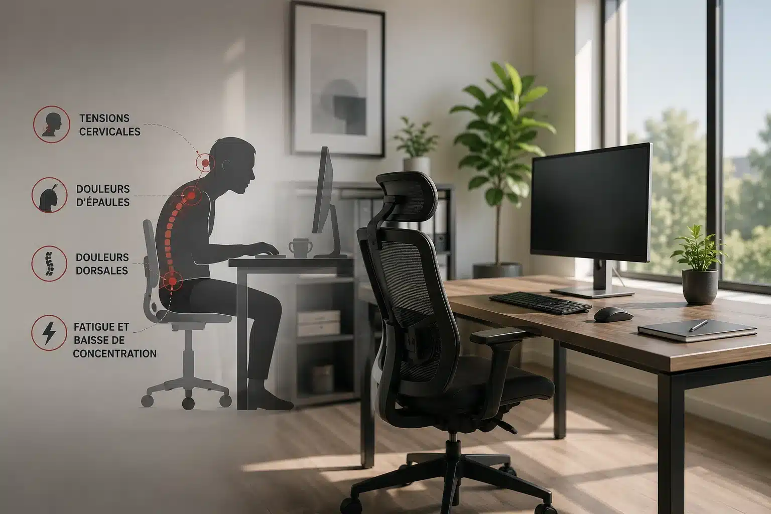 Risques d'une mauvaise posture au bureau sur la nuque, le dos et les poignets