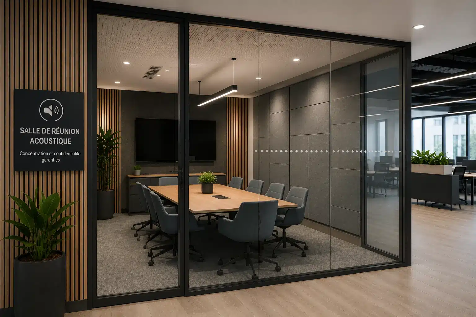 Salle de réunion avec isolation acoustique pour préserver la confidentialité
