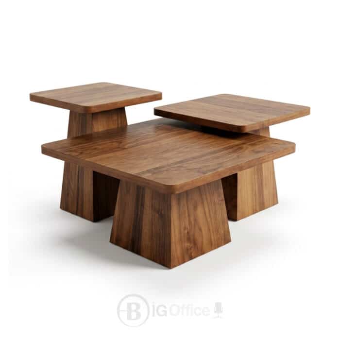Ensemble de 3 tables gigognes en bois, idéal pour salon, salle d’attente ou espace d’accueil professionnel.