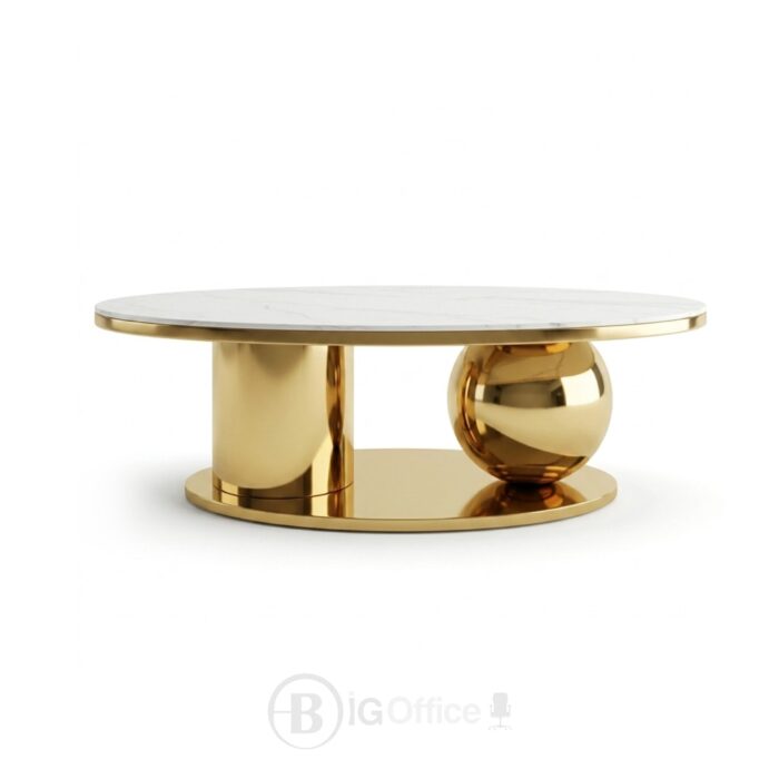 Table basse design dorée avec plateau en céramique 130 cm pour salon et bureau