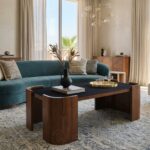 Table Basse Effet Noyer avec Plateau en Verre