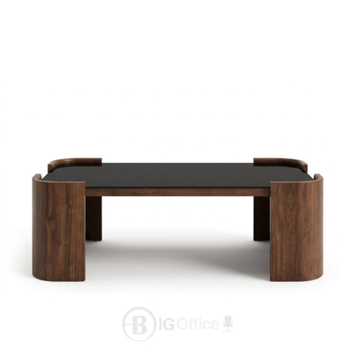 Table basse moderne effet noyer, idéale pour salon, bureau ou espace d’accueil professionnel.