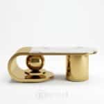 Table basse design en acier inoxydable doré avec plateau en céramique 130 cm