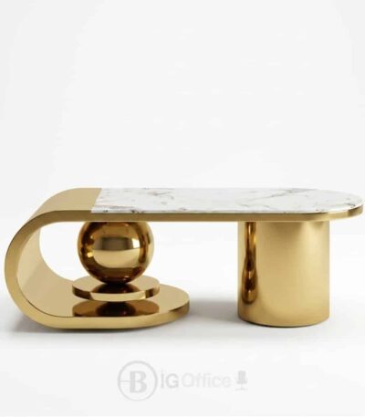 Table basse design en acier inoxydable doré avec plateau en céramique 130 cm