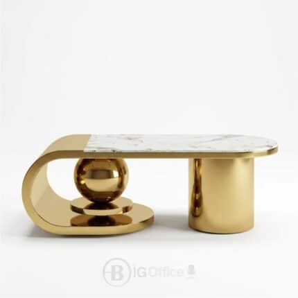 Table basse design en acier inoxydable doré avec plateau en céramique 130 cm