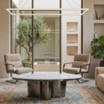 Table basse ovale avec plateau en céramique et structure en acier inoxydable 130 cm