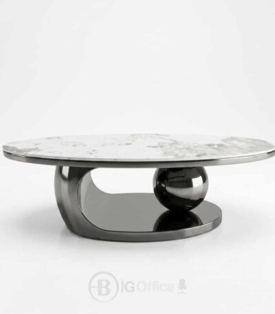 Table Basse Ovale Inox avec Plateau Céramique