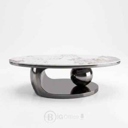 Table Basse Ovale Inox avec Plateau Céramique