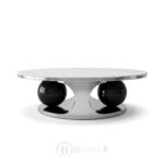 Table Basse Ovale Inox avec Plateau Céramique