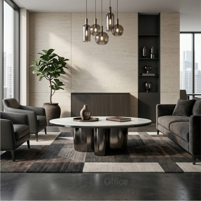 Table Basse Ovale VELORA en Inox et Céramique