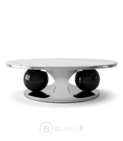 Table Basse Ovale Inox avec Plateau Céramique