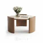 Table basse ronde premium avec cadre en bois et plateau en céramique, idéale pour salon ou espace d’accueil.