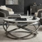 Table basse ronde avec plateau en céramique et structure inox gris D80 cm