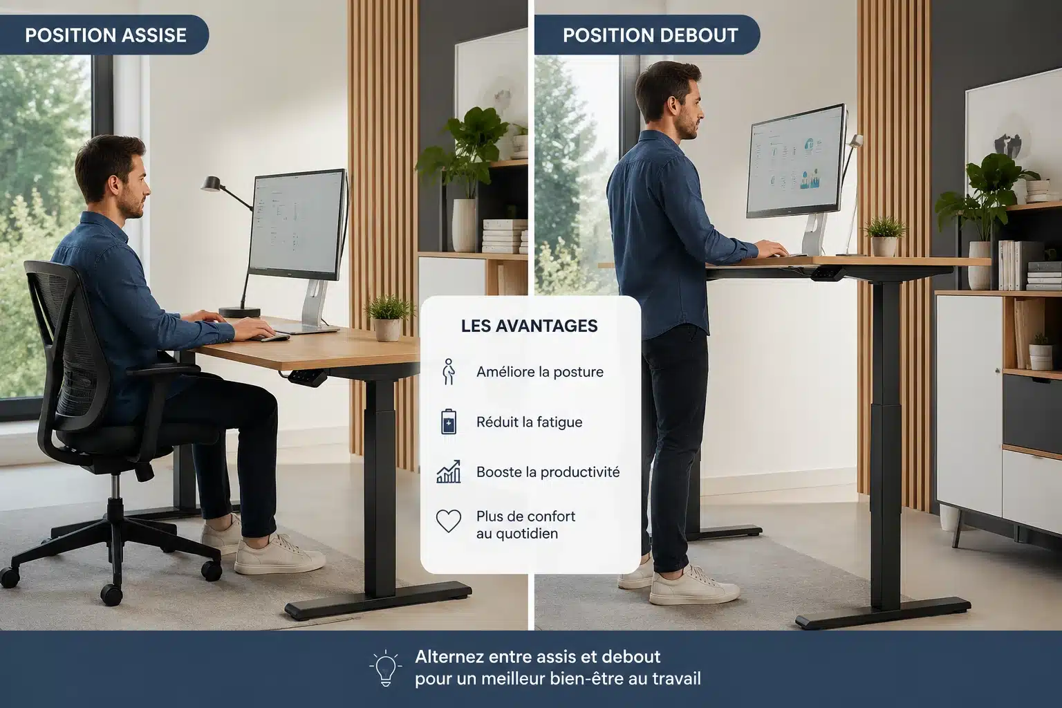 Table de travail ajustable adaptée à un poste de travail ergonomique