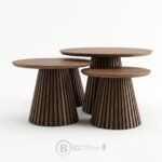 Trio de tables basses rondes effet bois pour salon et espace d’accueil