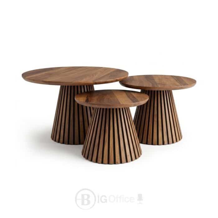 Trio Tables Basses Rondes Effet Bois