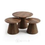 Set de 3 tables basses rondes effet bois, idéal pour salon, bureau ou espace d’accueil professionnel.